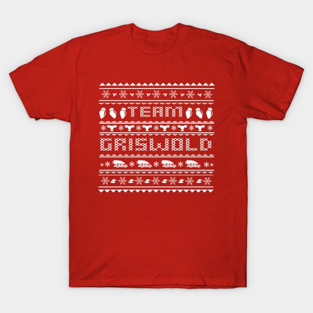 Team Griswold Christmas Sweater Design in White T-Shirt by LostOnTheTrailSupplyCo